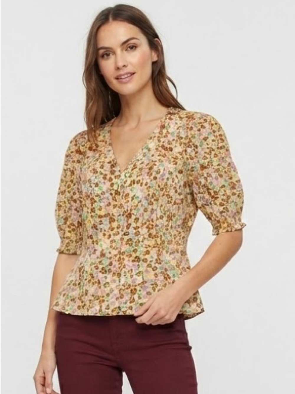 Mango Floral Button-Up Blouse